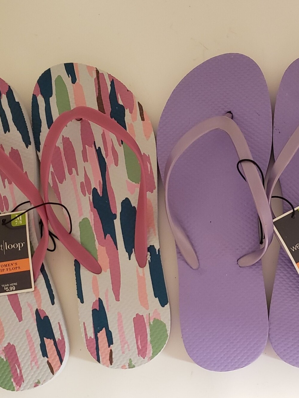 Women’s 7/8 M Pink Patterned Flip Flops & Lilac Flip FlopsCasual Summer Sandals